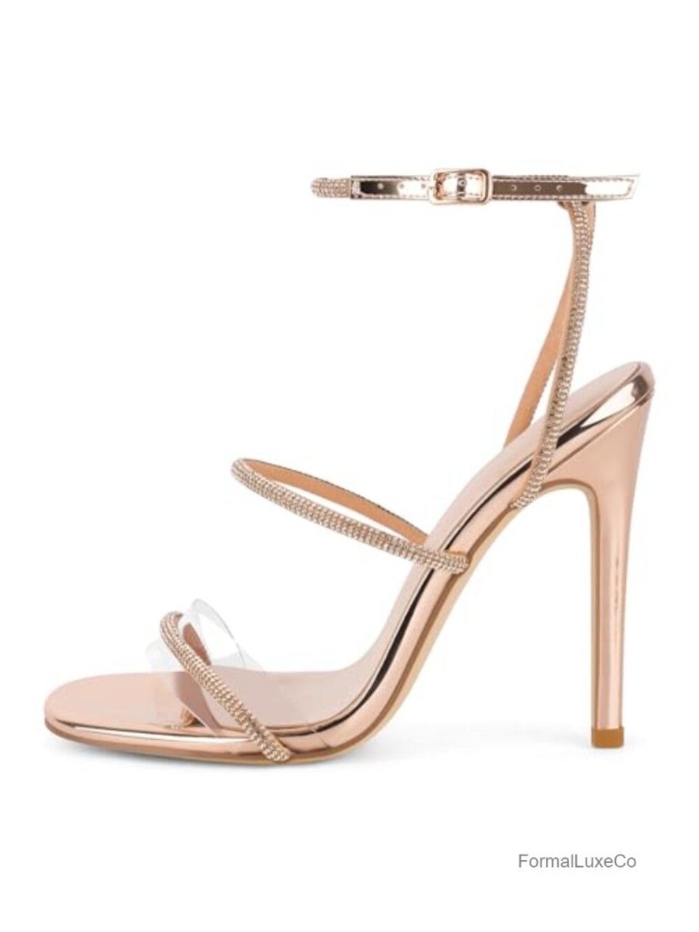 Rhinestone Stiletto Heels Sandals for Women Crystal Straps Buckle Up Party Dress